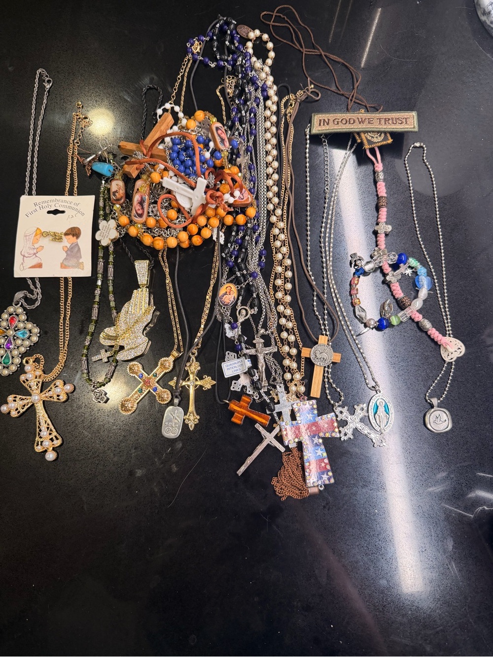 Mixed Color Women’s Cross Pendant Necklace Collection Rosary